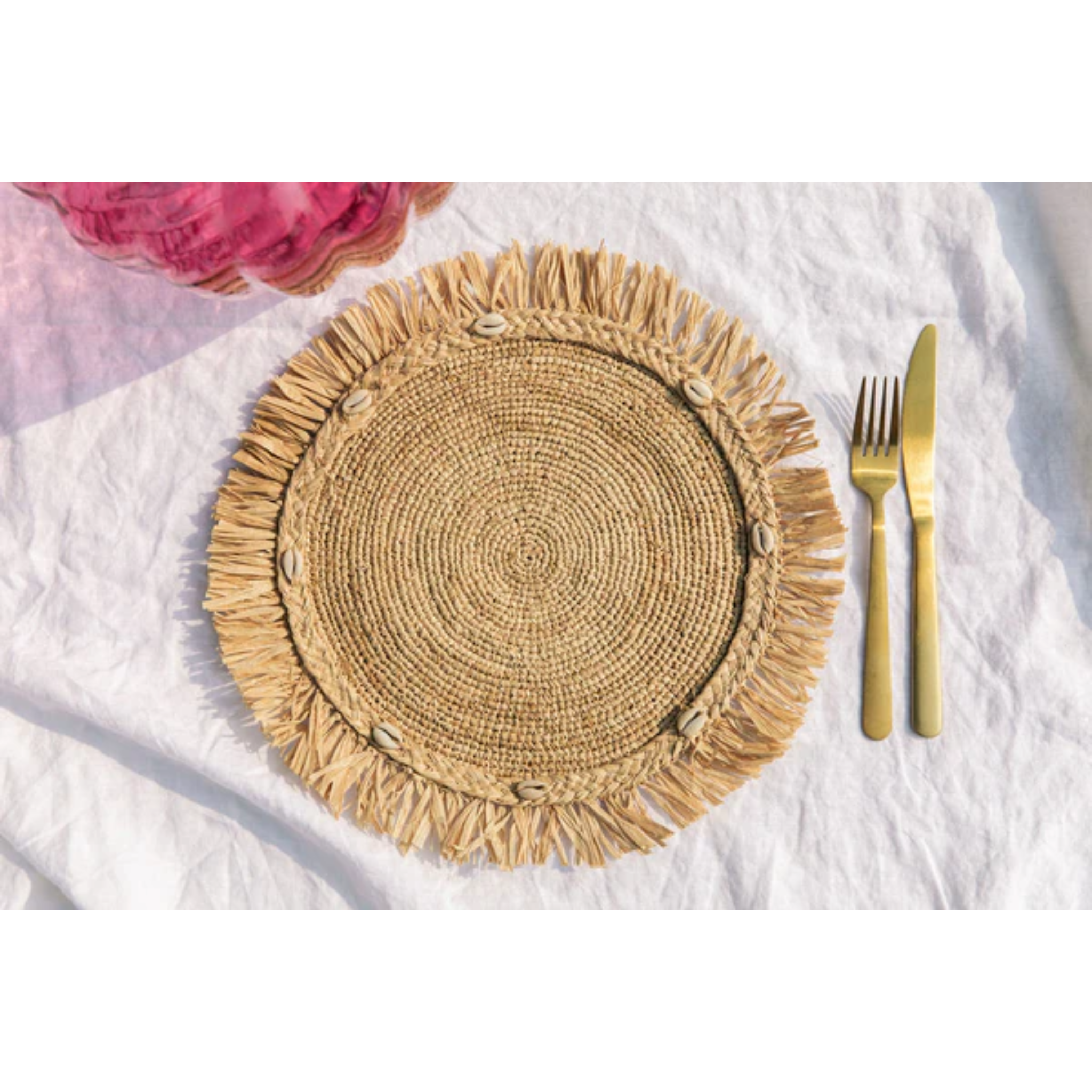 Raffia fringed placemat 001 - natural