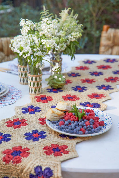 Handwoven Americana Flower Table Runner - Boho Style with Red and Blue Flowers - Payton James x Tuckernuck