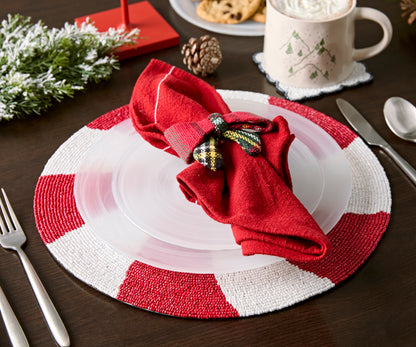 Handmade Beaded Candy Cane Placemat – Christmas Placemats, Beaded Candy Cane Placemat & Runner – Christmas Table Decor by Payton James