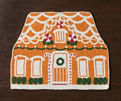 Handicraft Gingerbread House Beaded Placemat, Christmas decoration gift for her – Christmas Handmade Beaded Placemats for Dining