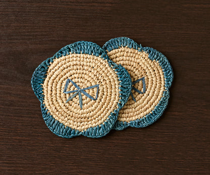 Handwoven Raffia Fringe Coaster Set by Payton James - Bohemian Candle Mat, for Rustic Table Decor, Raffia Fringe Coaster Set of 4