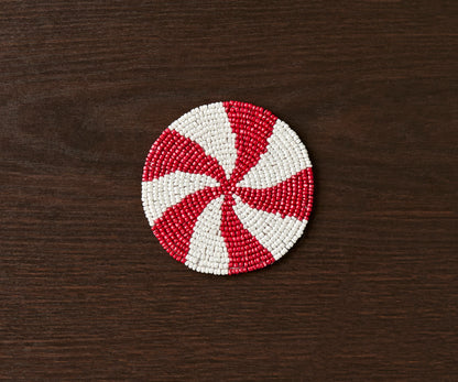 Handmade Beaded Christmas Coaster | Festive Red & White Decor by Payton James