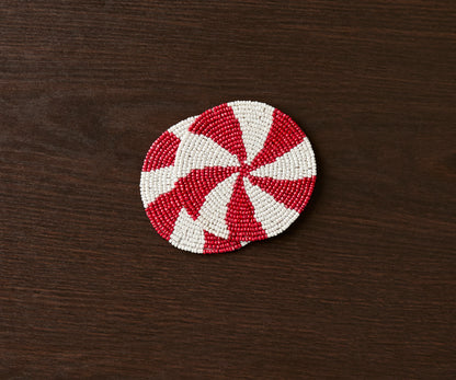 Handmade Beaded Christmas Coaster | Festive Red & White Decor by Payton James