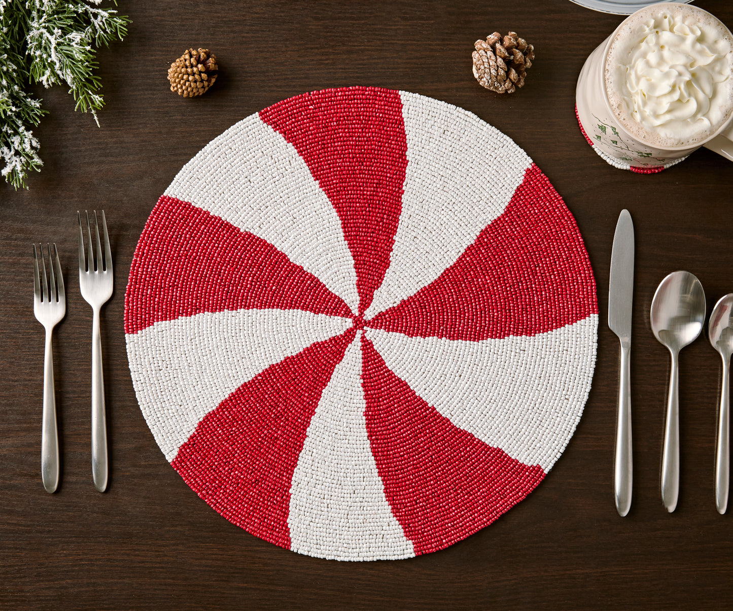 Handmade Beaded Candy Cane Placemat – Christmas Placemats, Beaded Candy Cane Placemat & Runner – Christmas Table Decor by Payton James