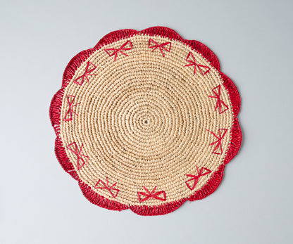 Payton James Handwoven Bow Placemats – Hand-Crocheted Raffia Palm Placemats – Unique Kitchen & Dining Table Decor – Handmade Tableware