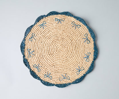 Payton James Handwoven Bow Placemats – Hand-Crocheted Raffia Palm Placemats – Unique Kitchen & Dining Table Decor – Handmade Tableware