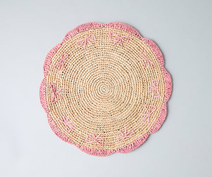 Payton James Handwoven Bow Placemats – Hand-Crocheted Raffia Palm Placemats – Unique Kitchen & Dining Table Decor – Handmade Tableware