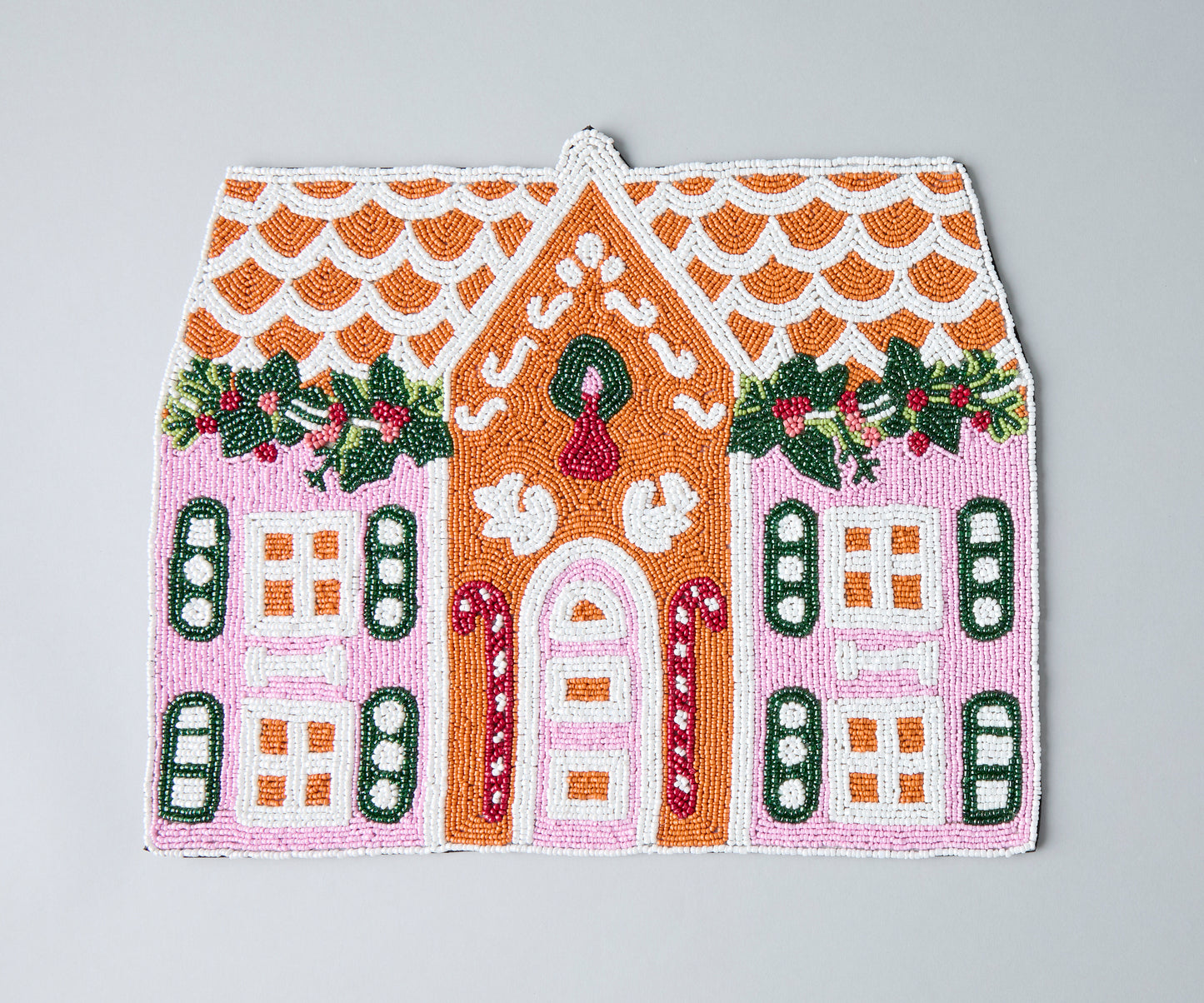 Handcrafted Gingerbread House Beaded Placemat, Beaded Holiday Table Decor, Christmas special beaded placemat by Payton James, Christmas decoration gift for her