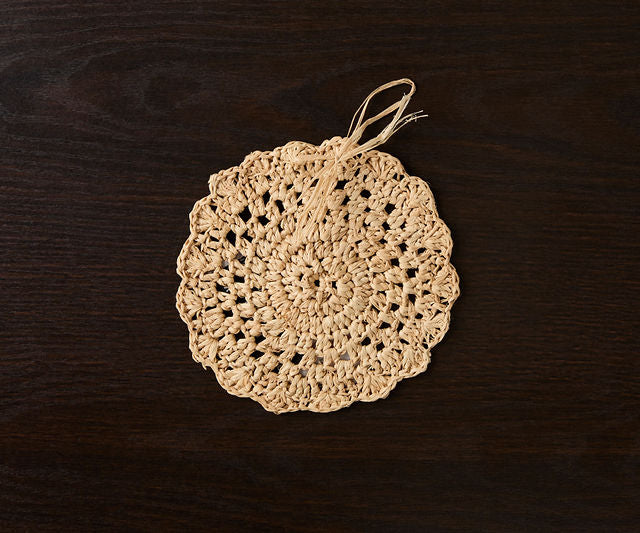 Crocheted Raffia Coasters - Handmade Boho Table Mats, Non-Slip & Heat Resistant Drink & Candle Coasters for Rustic & Decor