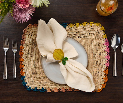 Lemon Napkin Rings (Set of 4) – 3.5” Handwoven Iraca Palm, Artisan-Made Summer Table Decor from Colombia