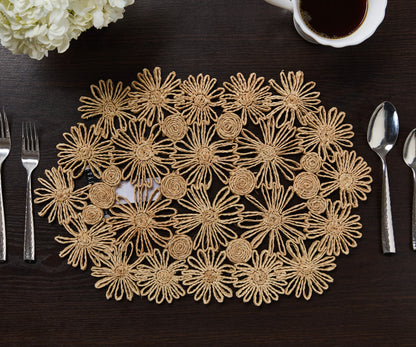 Fleur Raffia Placemat, Natural Color Flowers Woven Tabletop