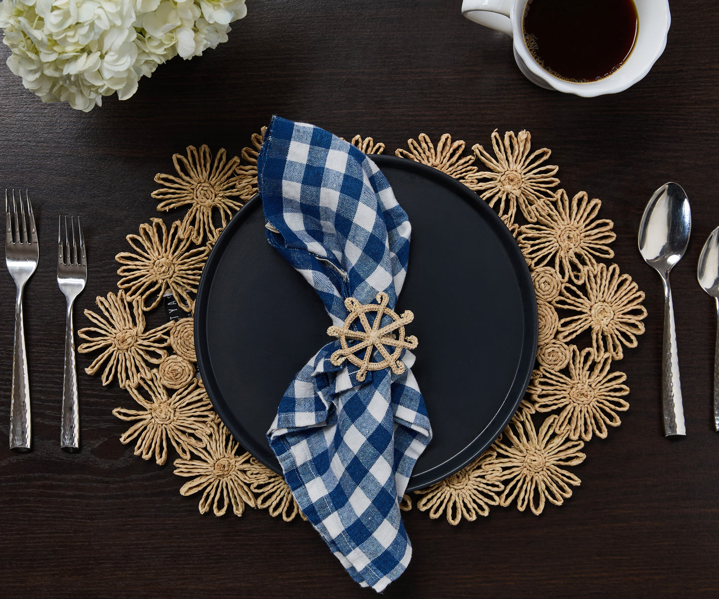 Coastal Ship Wheel Napkin Rings (Set of 4) – 2.5” Handwoven Iraca Palm, Artisan-Made Summer Table Decor