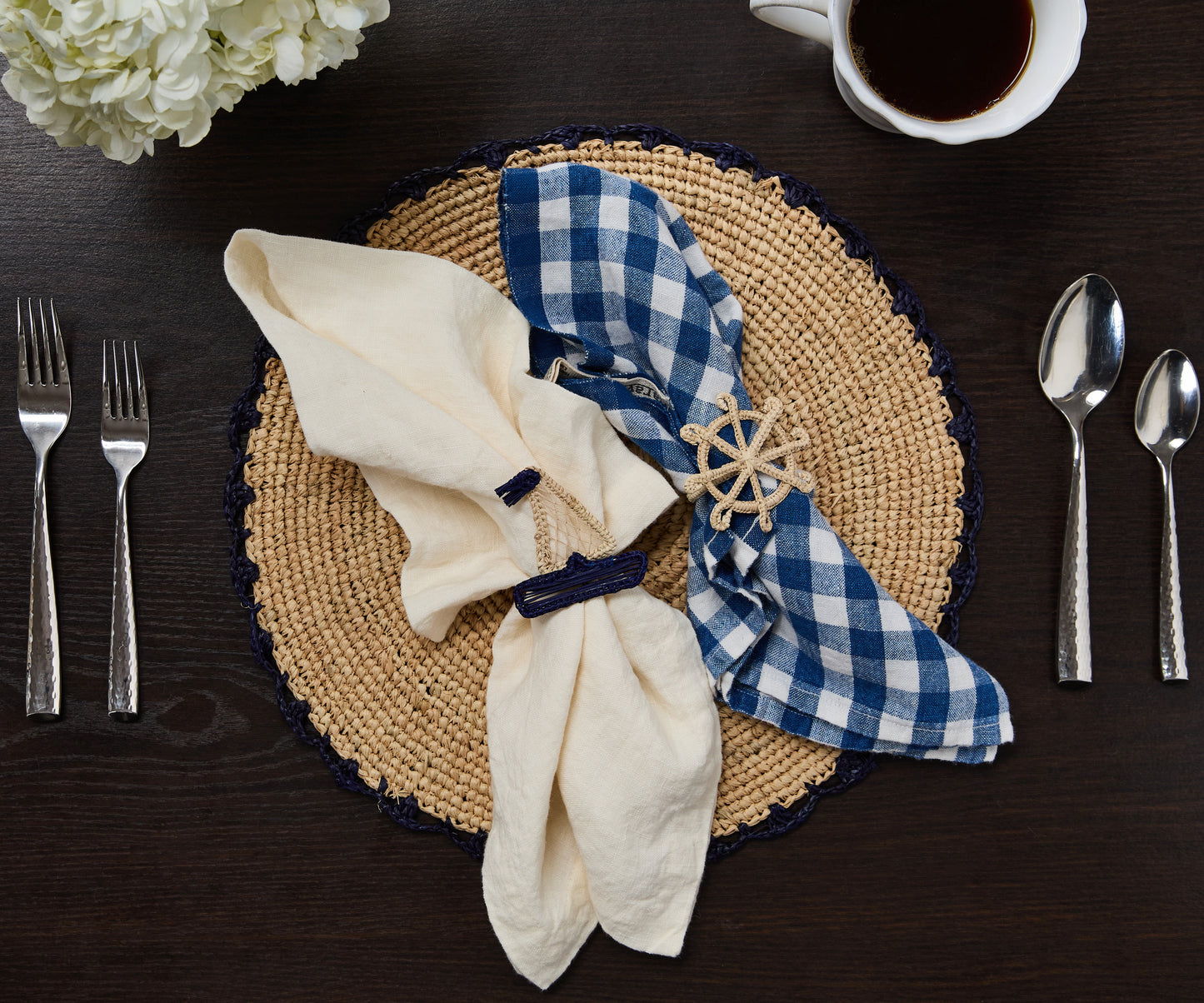 Coastal Ship Wheel Napkin Rings (Set of 4) – 2.5” Handwoven Iraca Palm, Artisan-Made Summer Table Decor