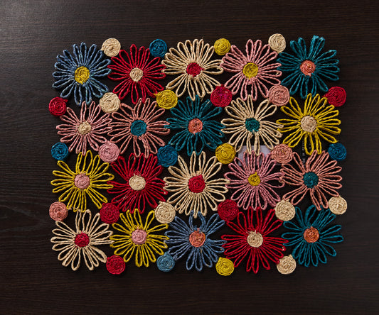 Fleur Raffia placemat, Multicolor Flowers woven tabletop