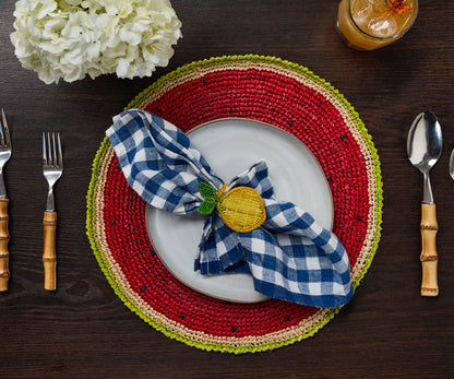 Watermelon Placemats (Set of 4) – 14” Hand-Crocheted Raffia Palm, Artisan Summer Table Decor