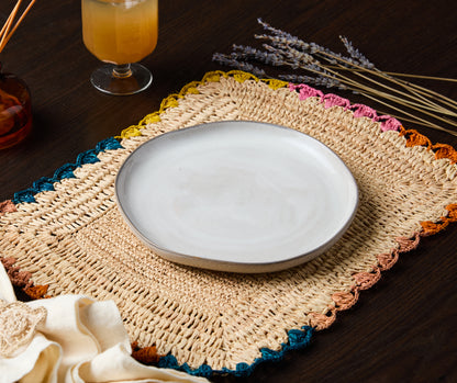 Handwoven Rectangular Raffia Placemats – Multicolor Edges Table Mats – Handmade Woven Rectangular Table Mats