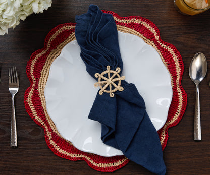 Coastal Ship Wheel Napkin Rings (Set of 4) – 2.5” Handwoven Iraca Palm, Artisan-Made Summer Table Decor