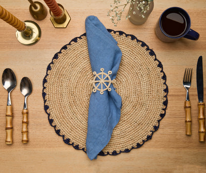 Coastal Ship Wheel Napkin Rings (Set of 4) – 2.5” Handwoven Iraca Palm, Artisan-Made Summer Table Decor