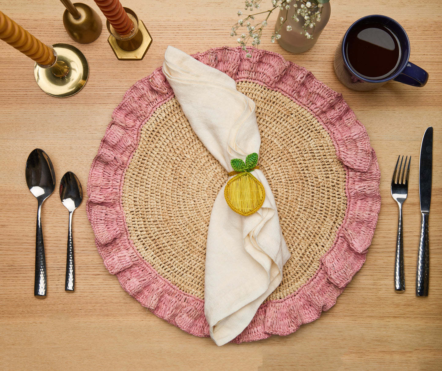 Lemon Napkin Rings (Set of 4) – 3.5” Handwoven Iraca Palm, Artisan-Made Summer Table Decor from Colombia