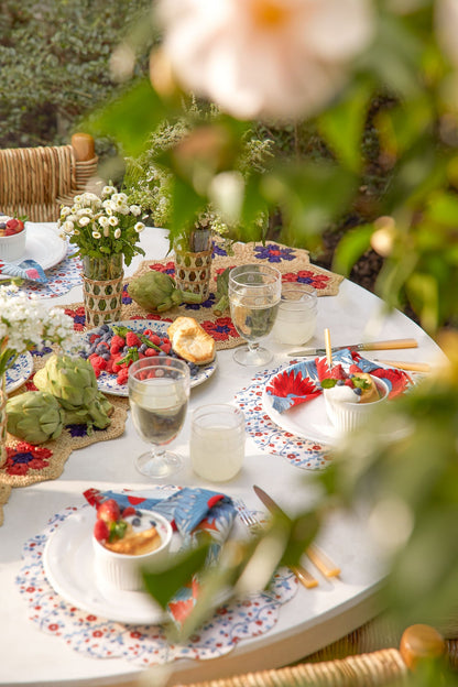 Handwoven Americana Flower Table Runner - Boho Style with Red and Blue Flowers - Payton James x Tuckernuck