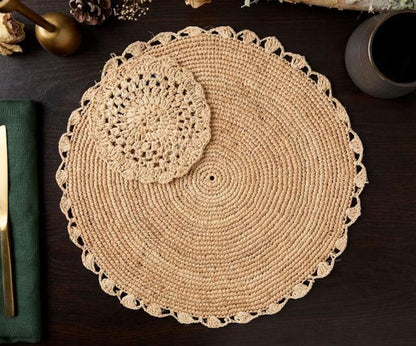 Handmade Raffia Woven Placemat  – Round Table Mats for Kitchen Dining Table Top Rug Mats & Dinner Table Mates