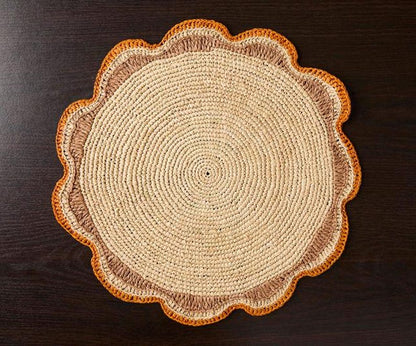 Round Raffia Woven Placemat - Handmade Crochet Style Table Mats for Garden Party Decor, Rustic Natural Fiber Dining Table Accessory