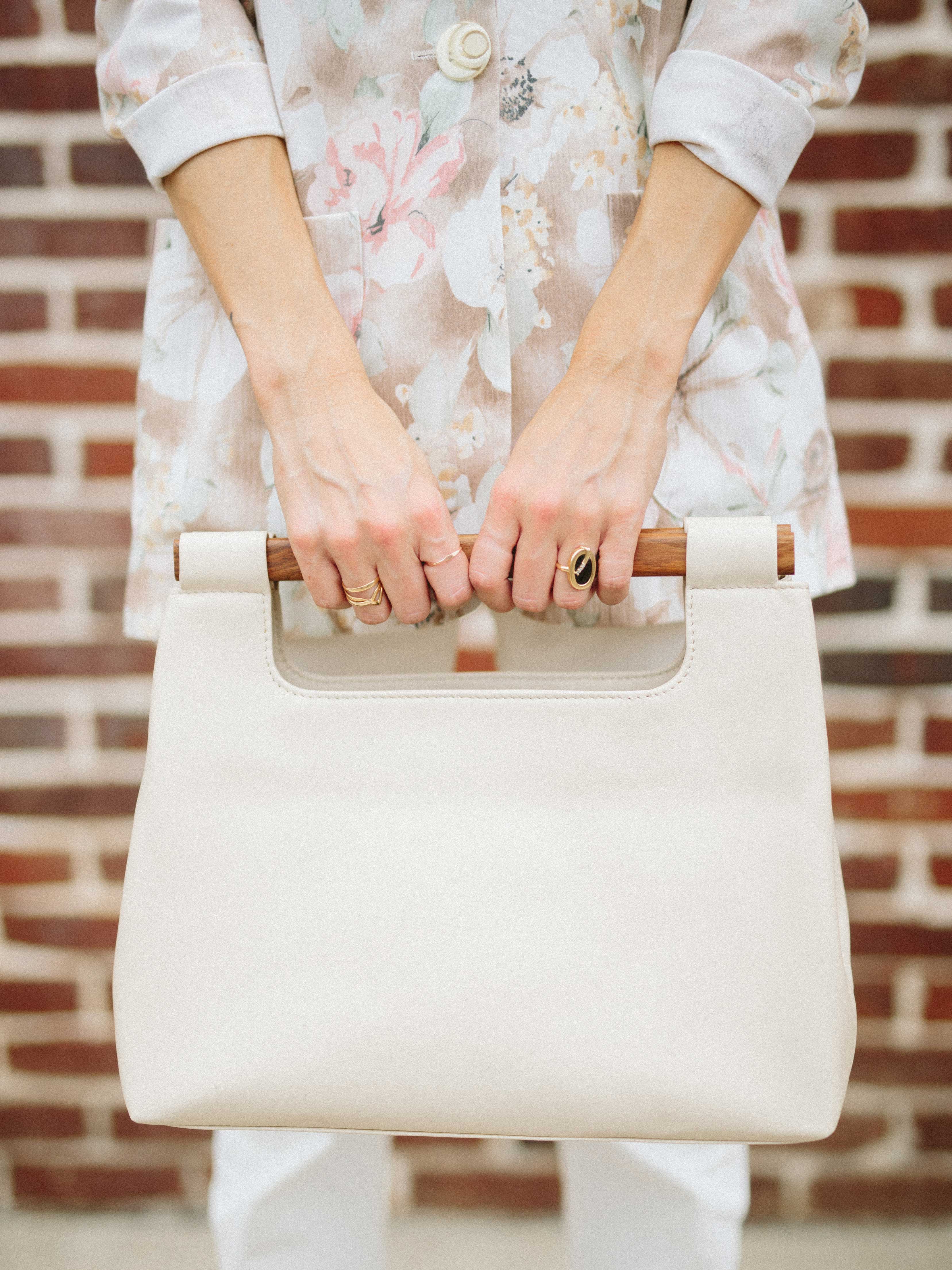 Leather Tote Bags| White Wood Cut Out Tote| Payton James Nashville